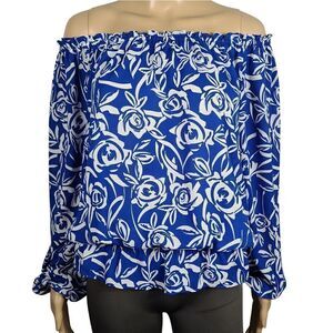 Chaus Cold Shoulder Blue Floral Blouse
